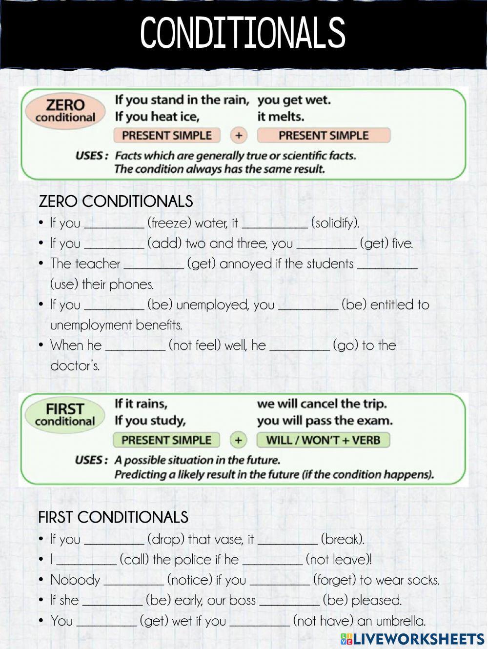 Conditionals - 0, 1, 2, 3 worksheet | Live Worksheets