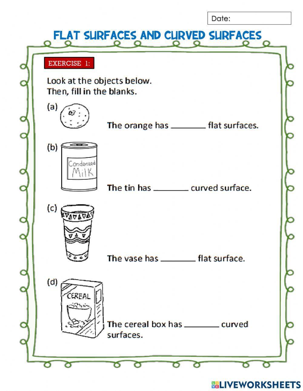 Flat surfaces and curved surfaces worksheet | Live Worksheets