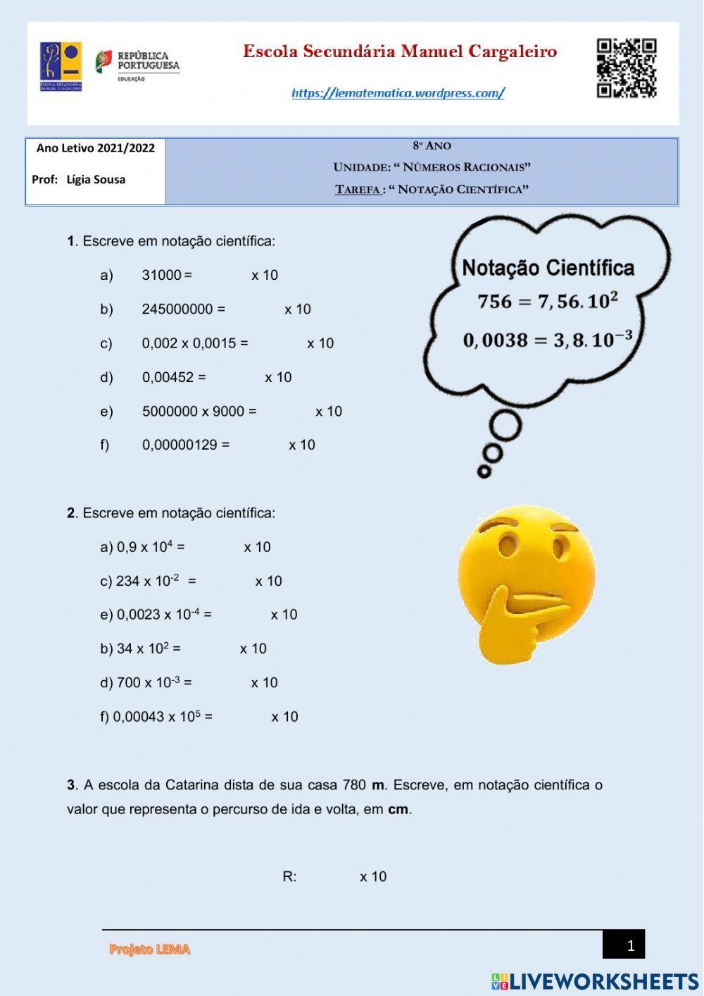 Notação Científica online exercise for 8º