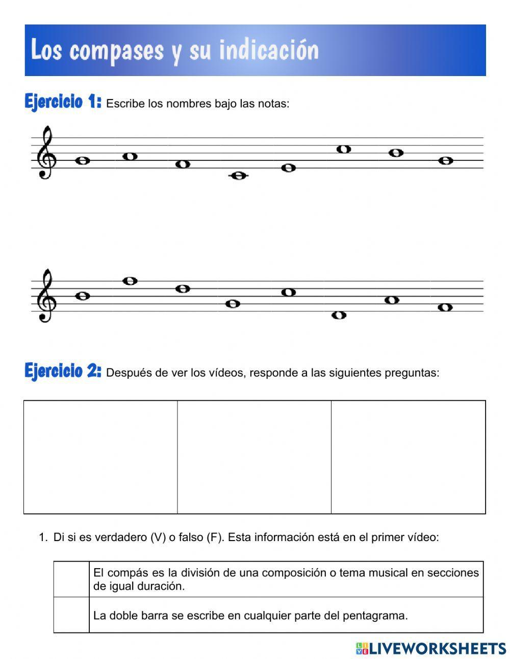 El compás musical y su indicación worksheet | Live Worksheets