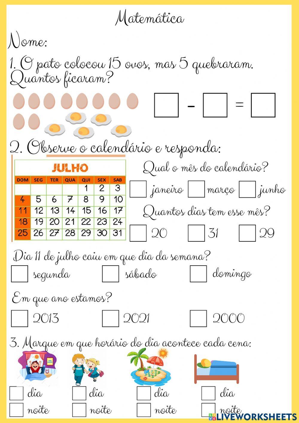 Avaliação de matemática