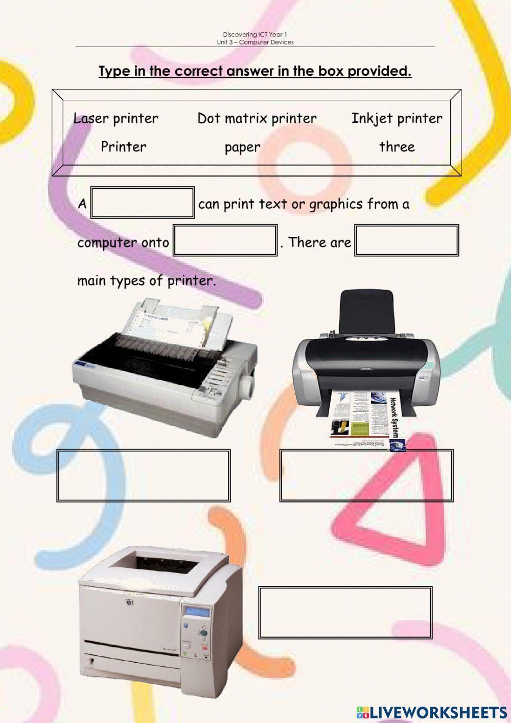 A Printer worksheet | Live Worksheets