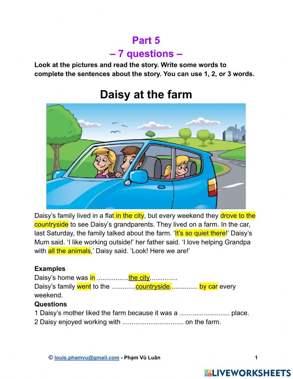 A1 Movers Reading & Writing Part 5 – Sample Papers worksheet | Live  Worksheets
