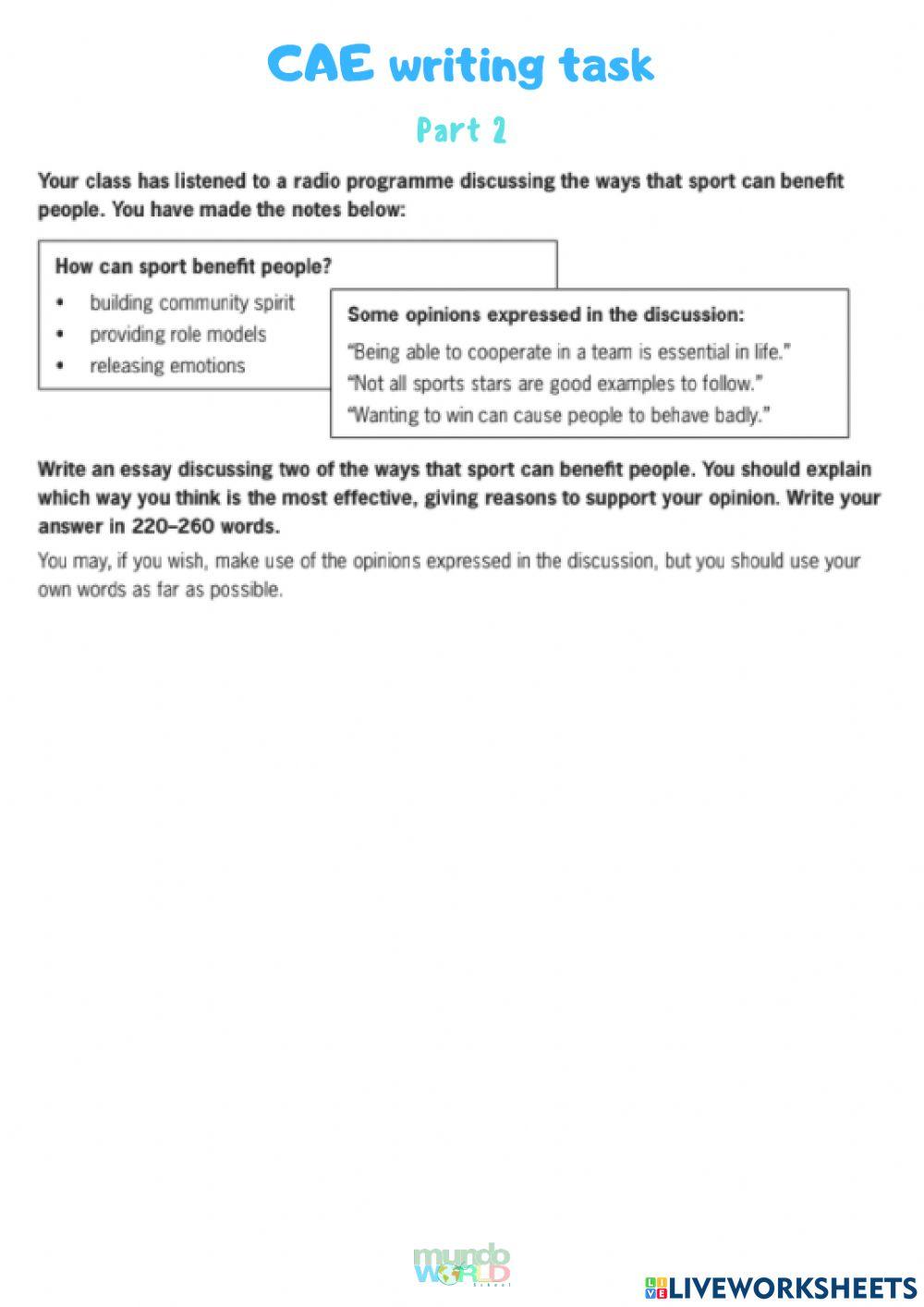 CAE Writing Part 2 worksheet | Live Worksheets