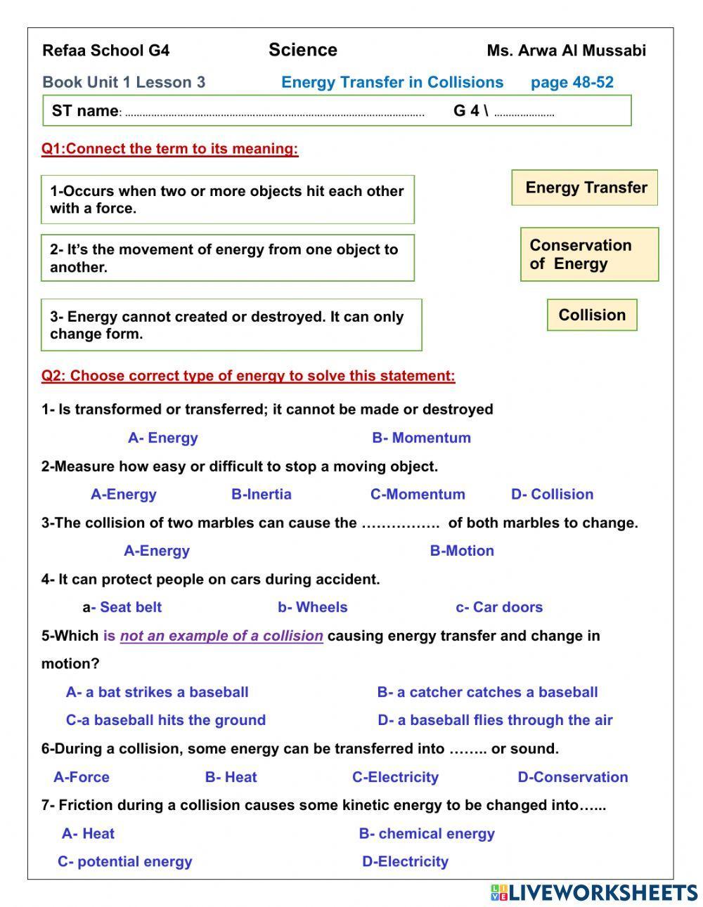 Energy Transfer in Collisions