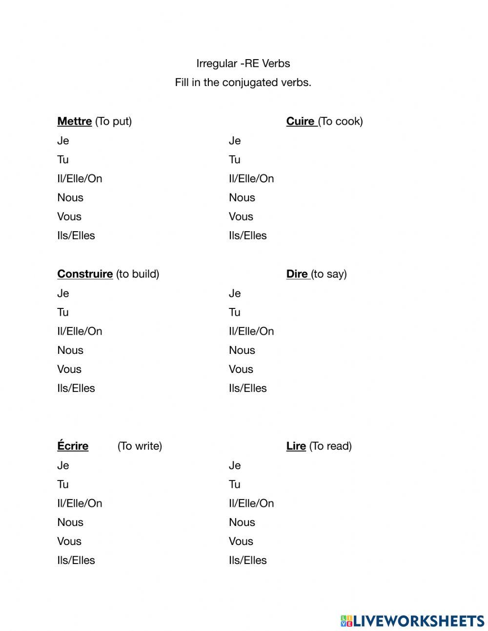 Irregular -re verbs