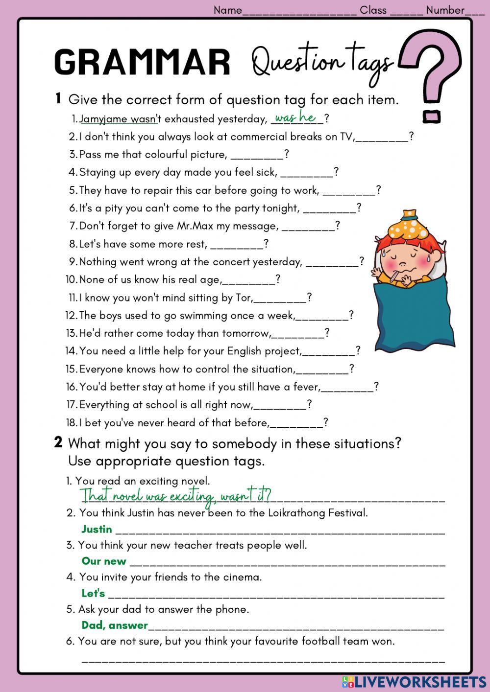 Question Tags online exercise for 10 | Live Worksheets