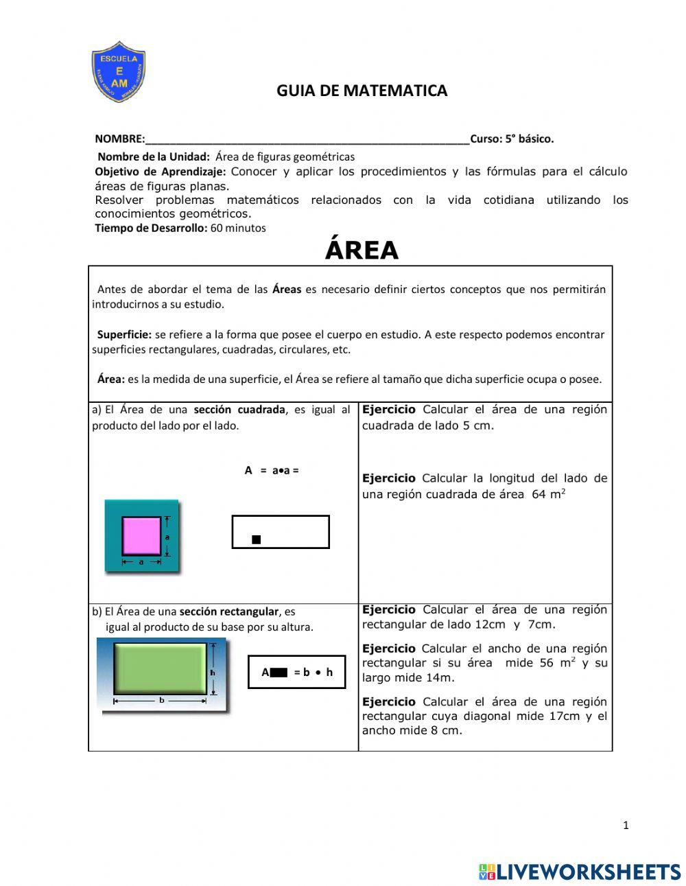 Area interactive exercise for 5 | Live Worksheets
