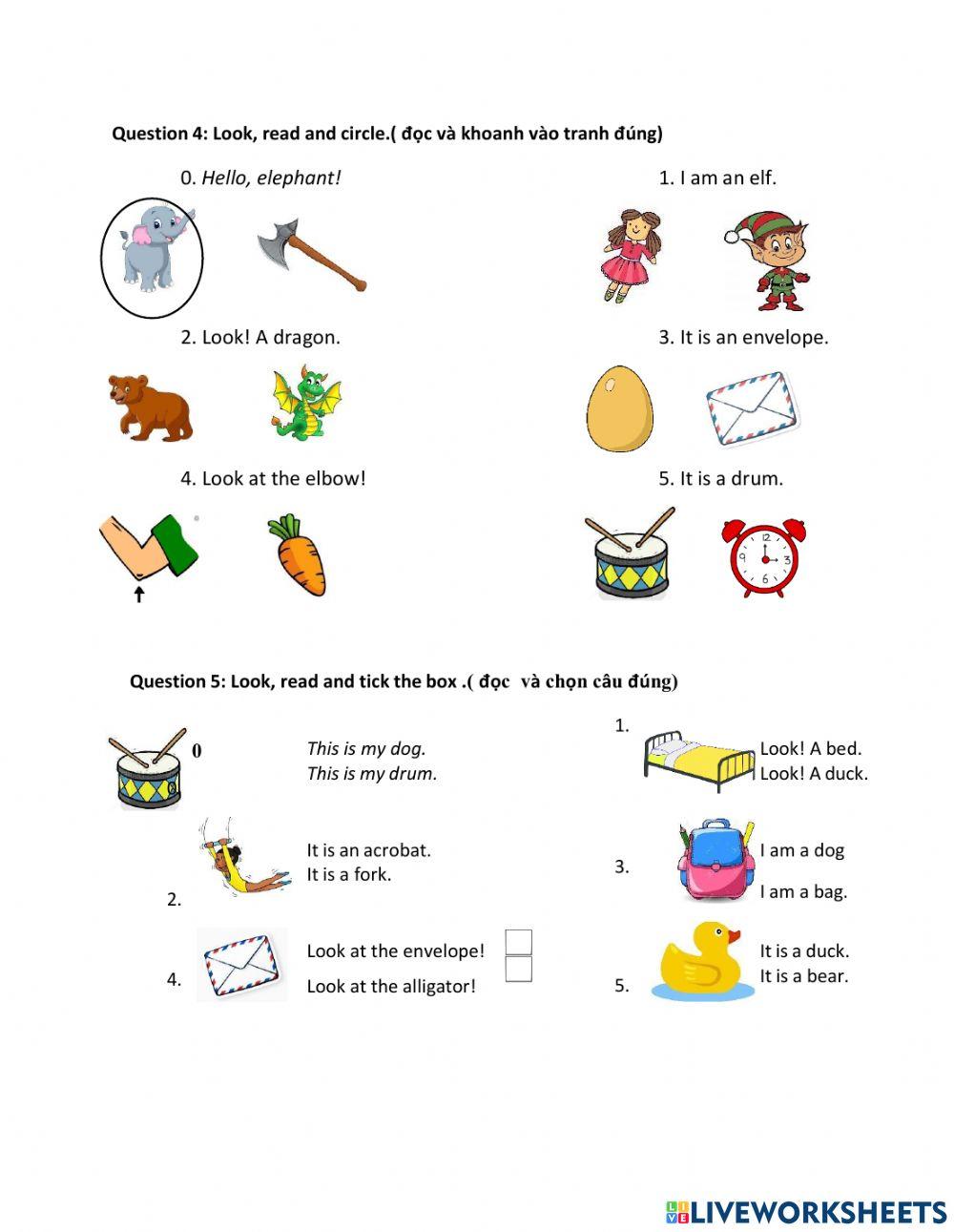 Phonics letter E