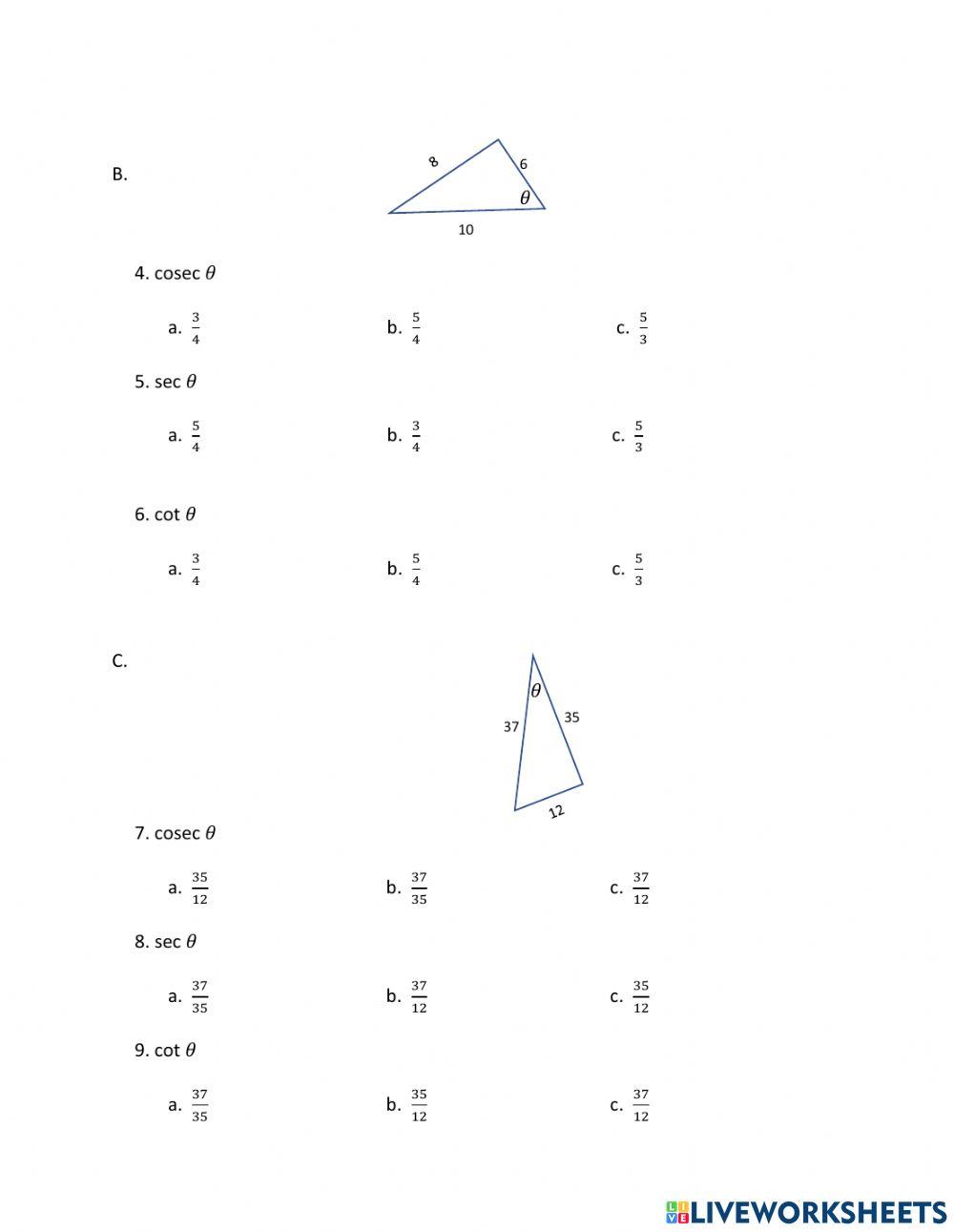 Trigonometric Ratios (cosec, sec, cot)