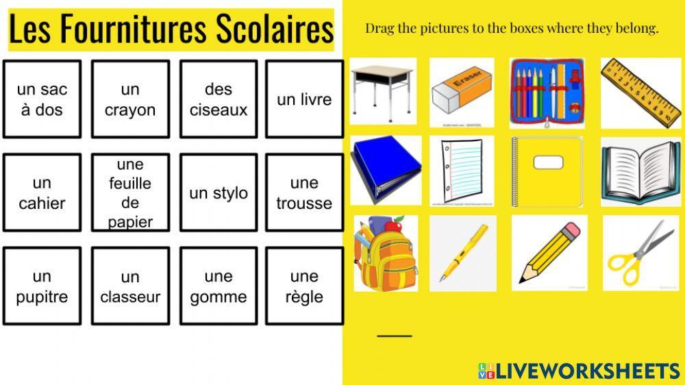 School Supplies Word Wall / Les fournitures Scolaires Vocabulaire