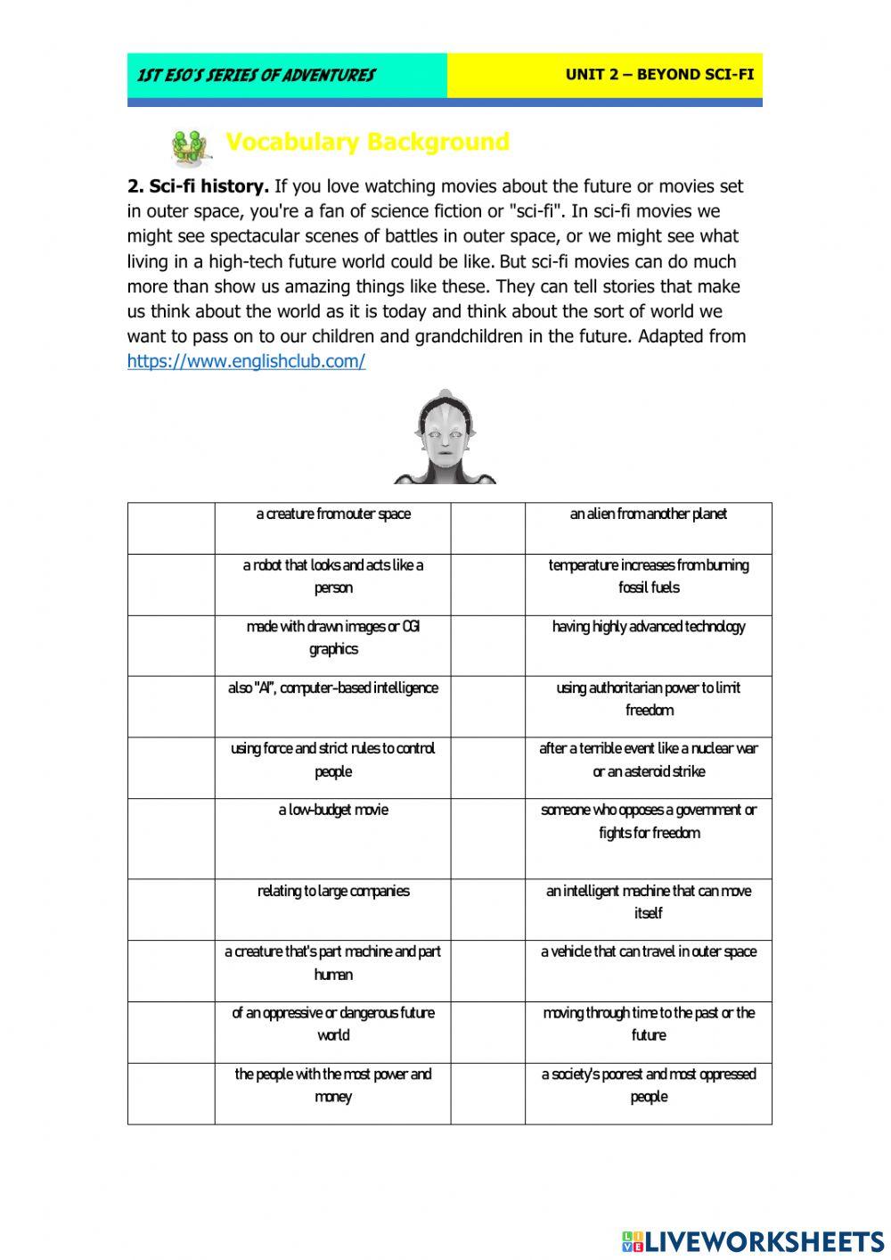 Sci-fi History Reading and Vocabulary worksheet | Live Worksheets