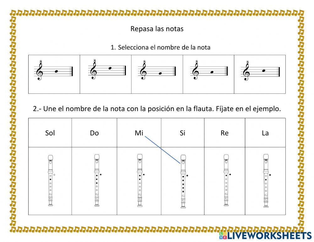 papelería Más bien Acompañar Notas y melodías en flauta dulce worksheet | Live Worksheets