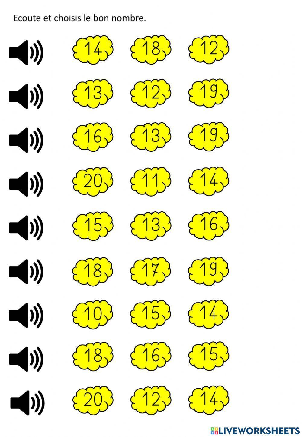 Les nombres de 10 à 20