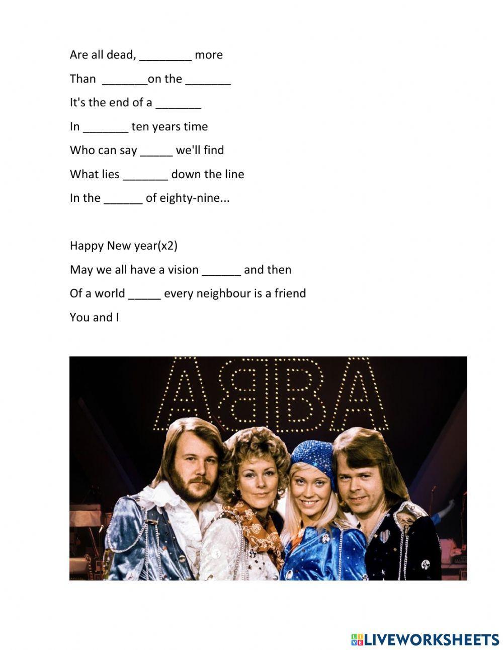 Happy New Year by Abba worksheet | Live Worksheets