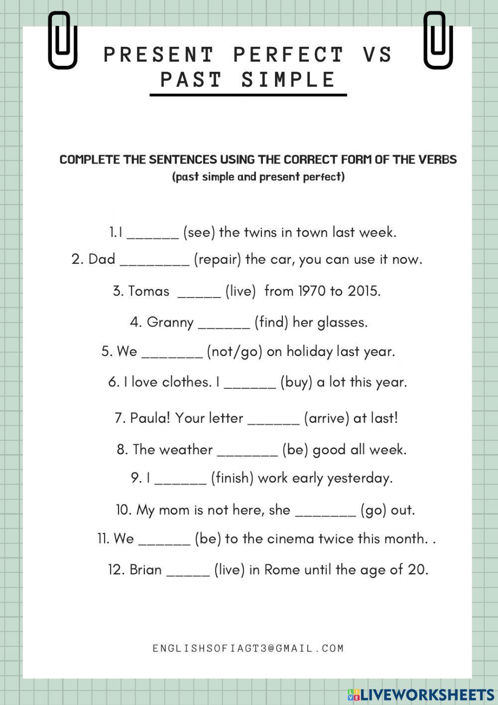 Present perfect vs past simple exercise for A2 | Live Worksheets