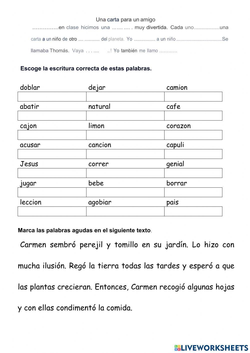 palabras agudas online exercise for QUINTO | Live Worksheets