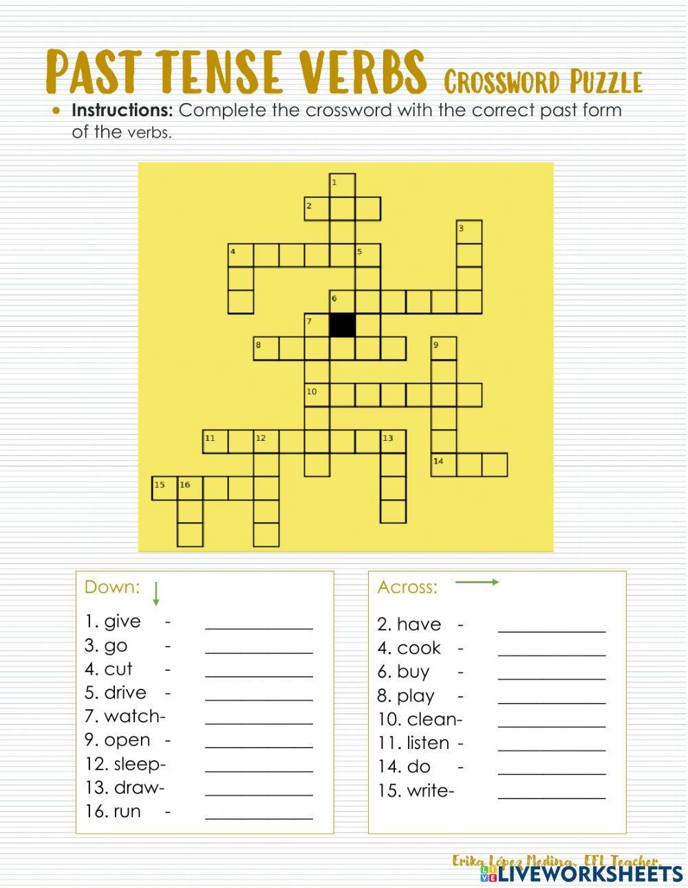 Past Tense Verbs Crossword Puzzle worksheet | Live Worksheets
