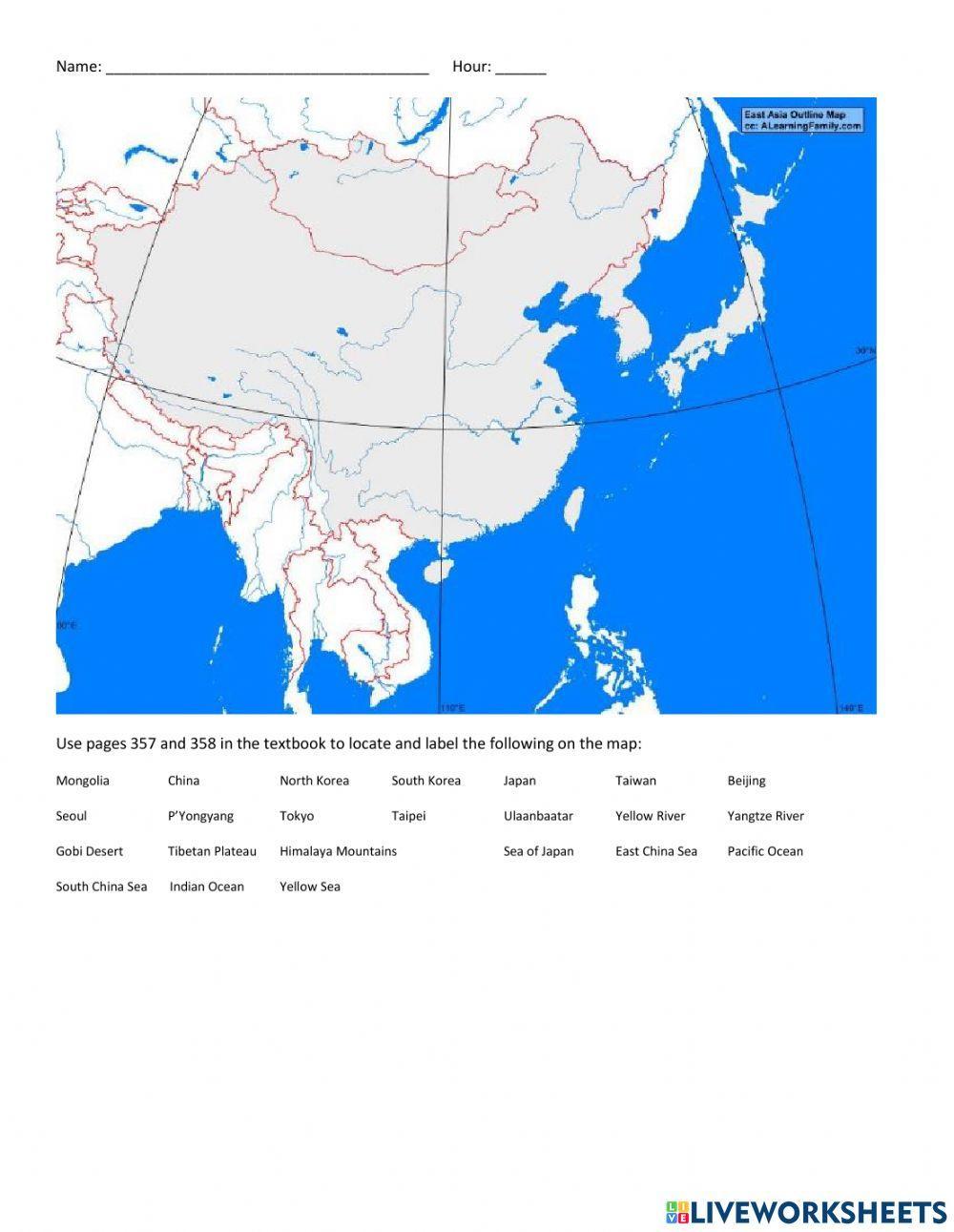 Map Of East Asia | Amy Williams | Live Worksheets