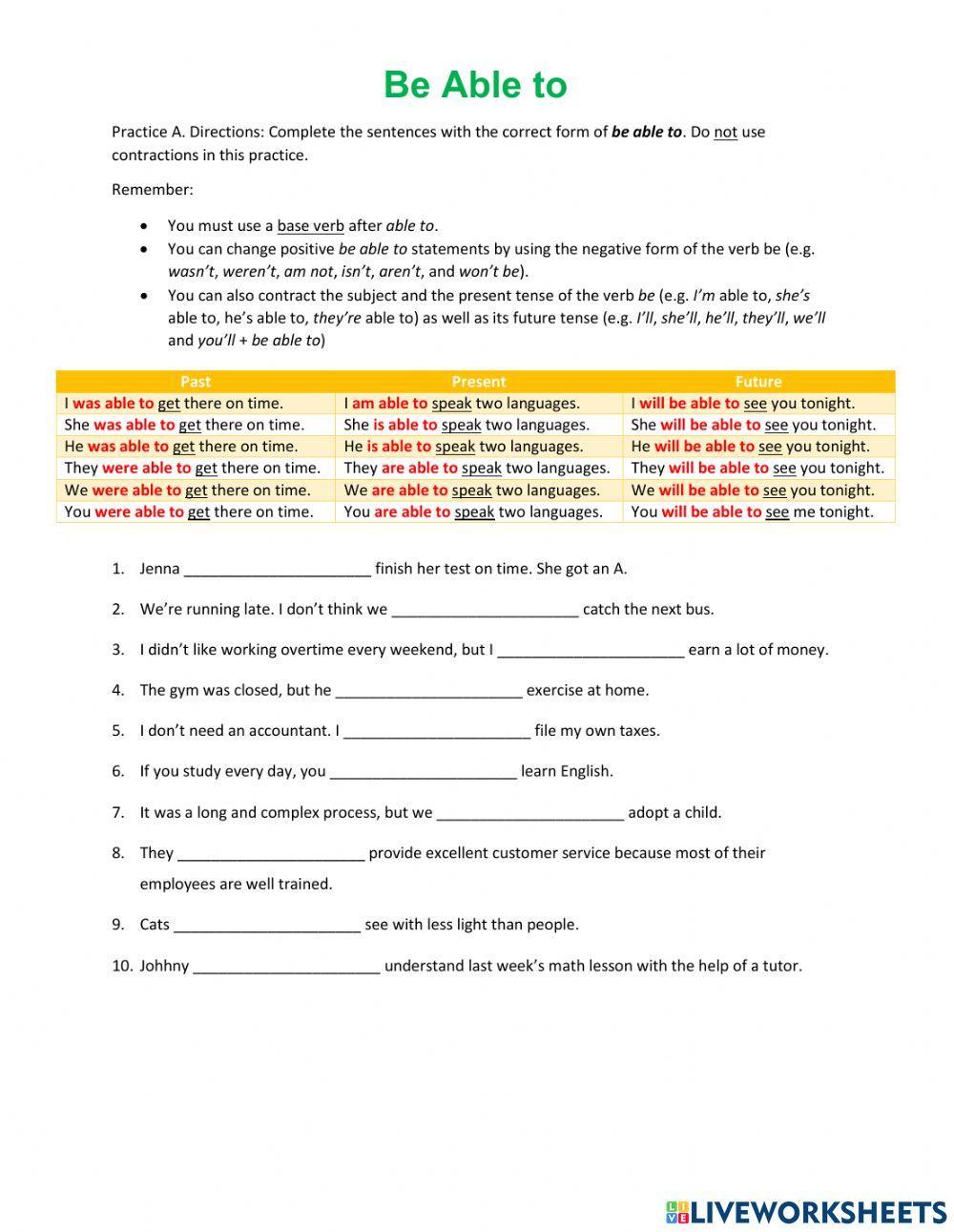 Be Able to activity | Live Worksheets