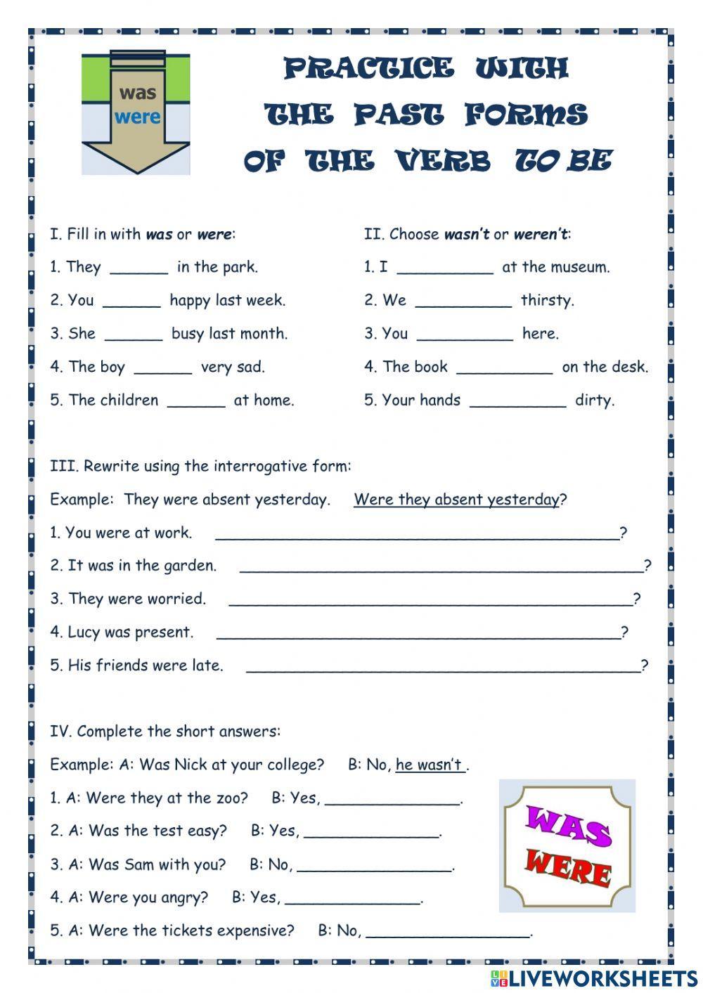 Practice with the past forms of the verb to be worksheet | Live Worksheets
