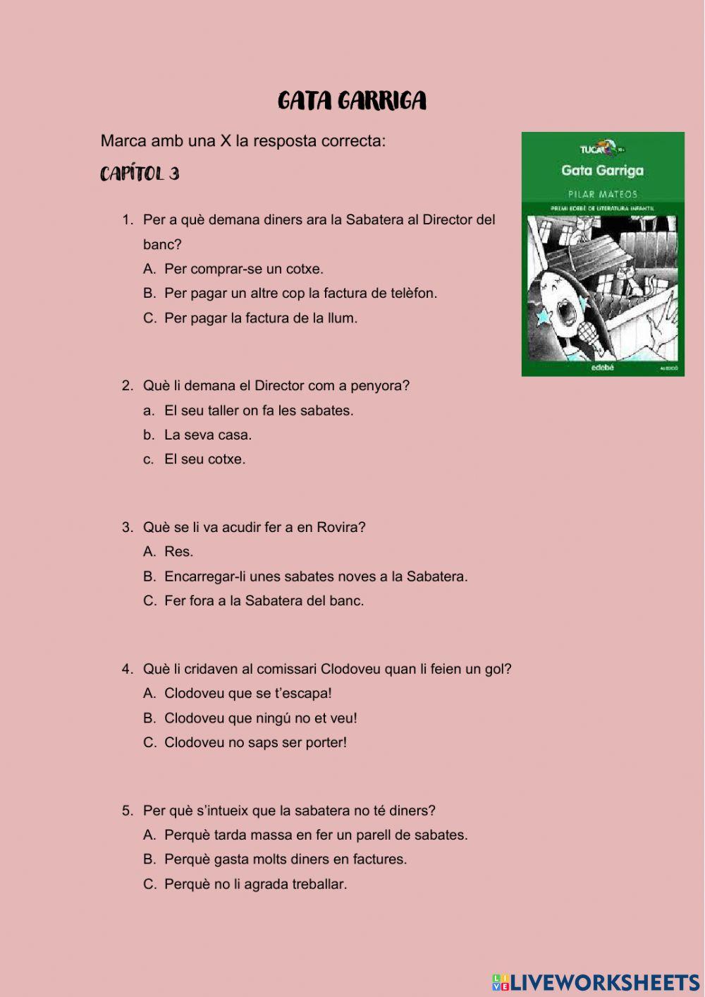 Gata Garriga (capítol 3) worksheet | Live Worksheets