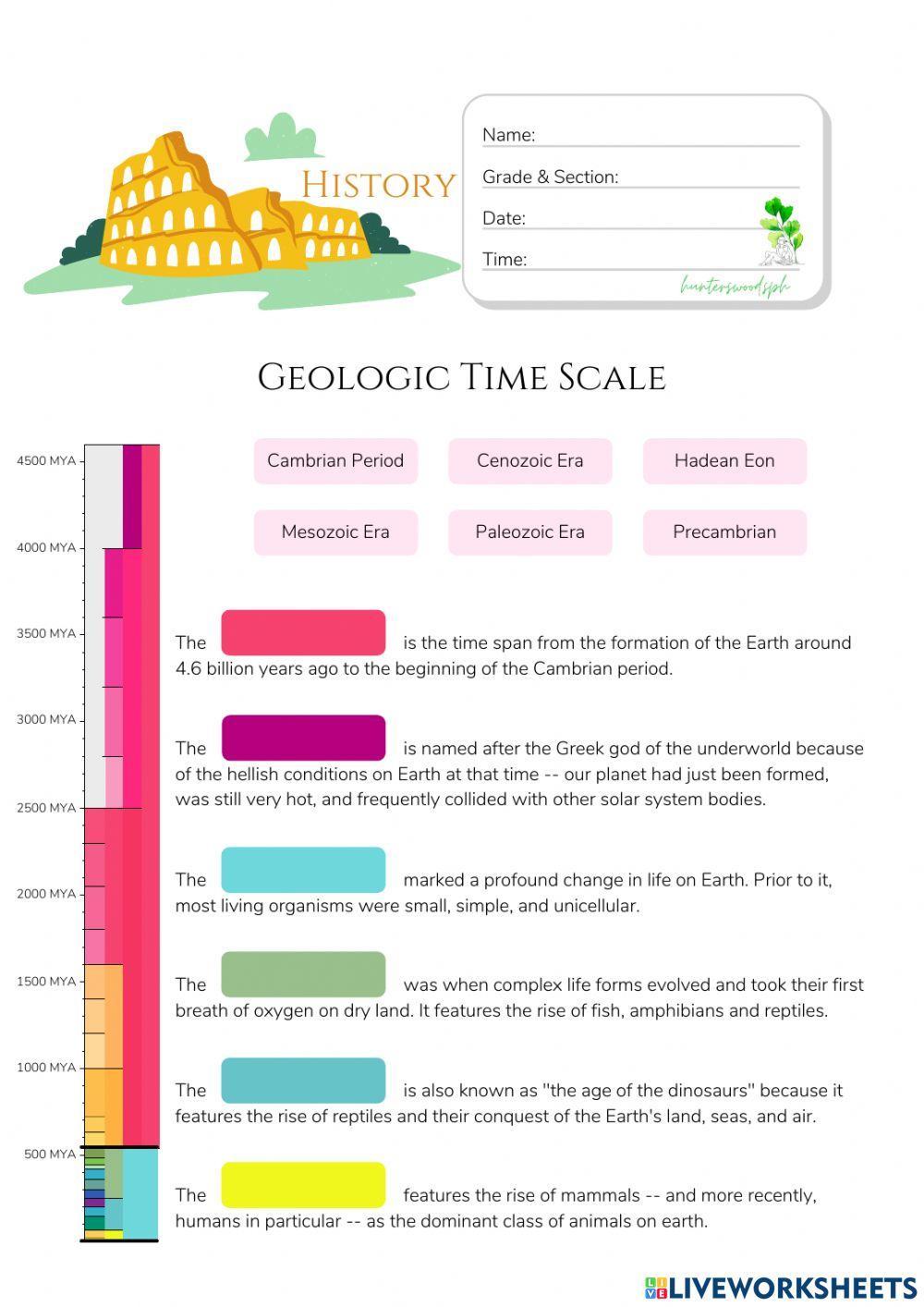 Geologic Time Scale (HuntersWoodsPH Montessori History) worksheet | Live  Worksheets