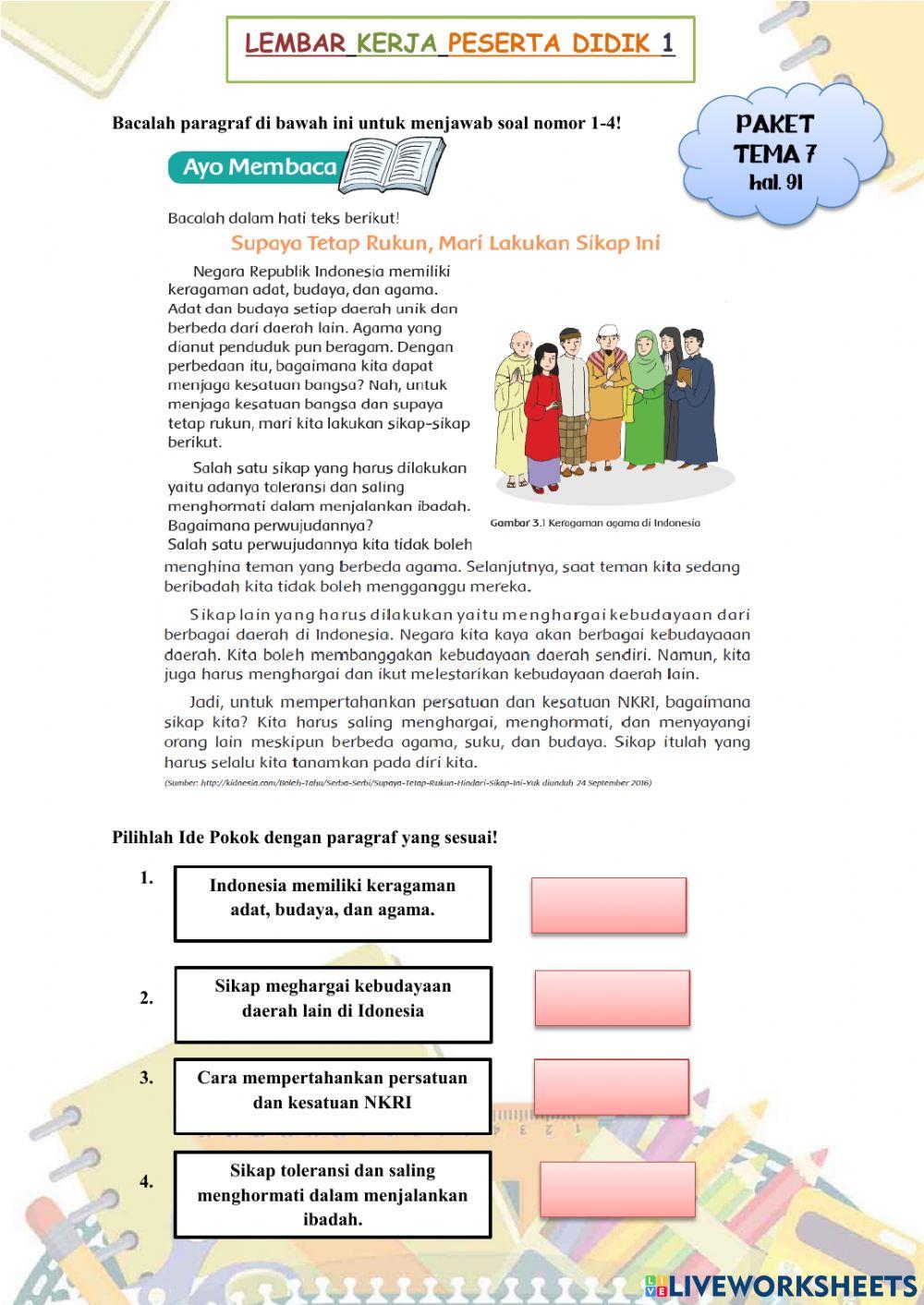 Lembar Kerja Peserta Didik (LKPD) kelas 4 Tema 7 Subtema 3 Pembelajaran 1