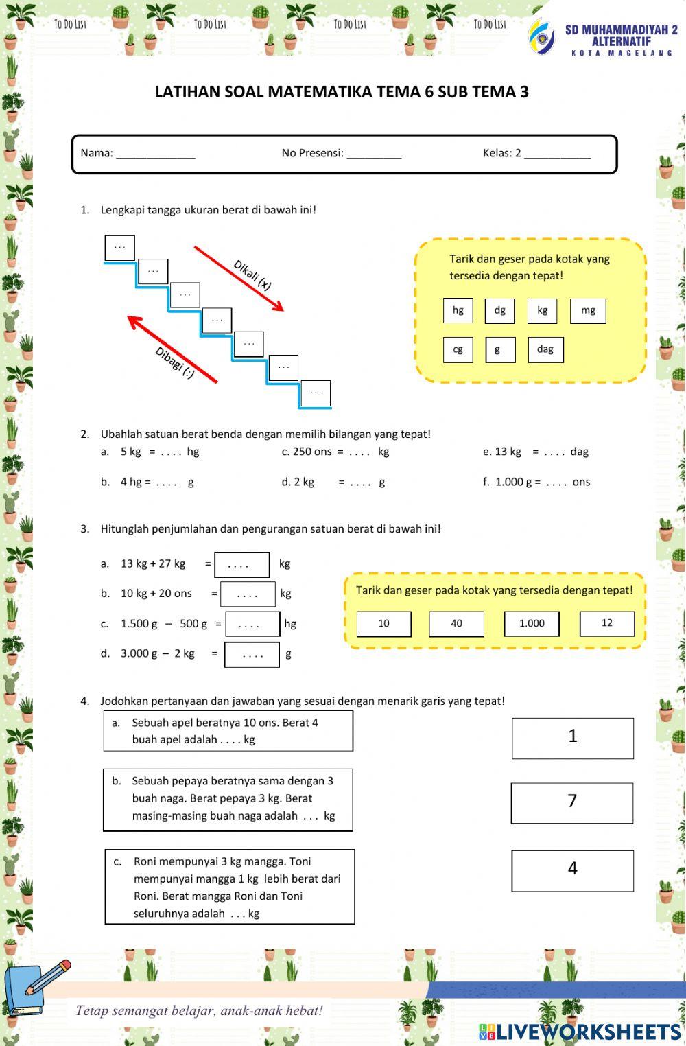 Latihan Soal Pengukuran Berat Tema 6 ST 3