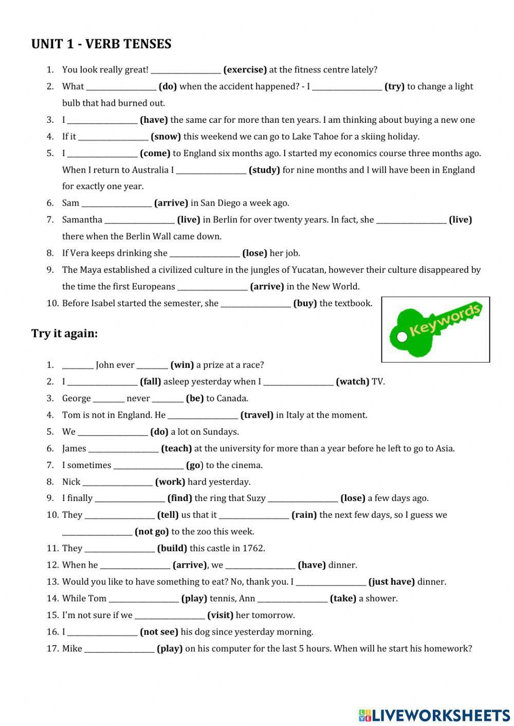 1a Mixed verb tenses worksheet | Live Worksheets