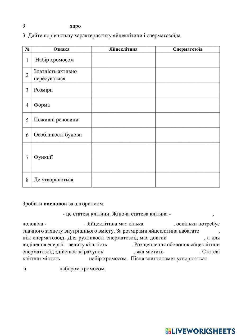 Лабораторна робота . Вивчення  будови статевих клітин людини 