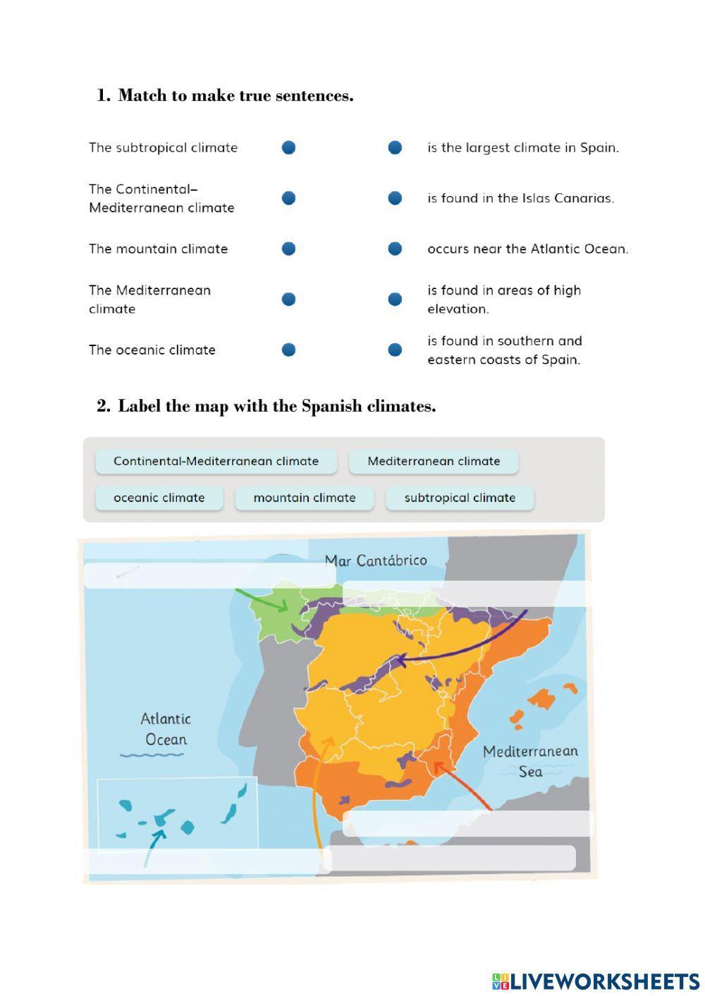 Climates in Spain worksheet | Live Worksheets
