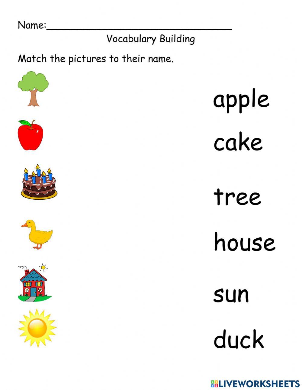 Matching pictures to their name worksheet | Live Worksheets