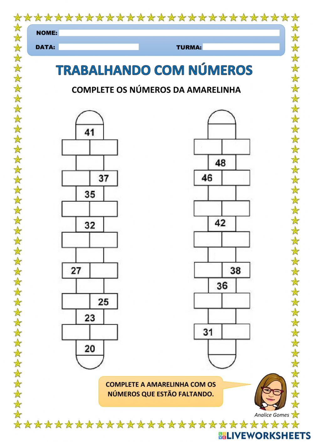 Brincando de Amarelinha  Sequência Numérica 