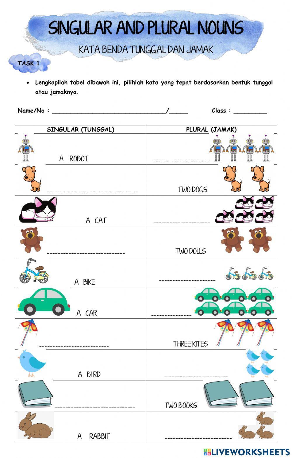 Singular and Plural online activity for Grade 1 | Live Worksheets
