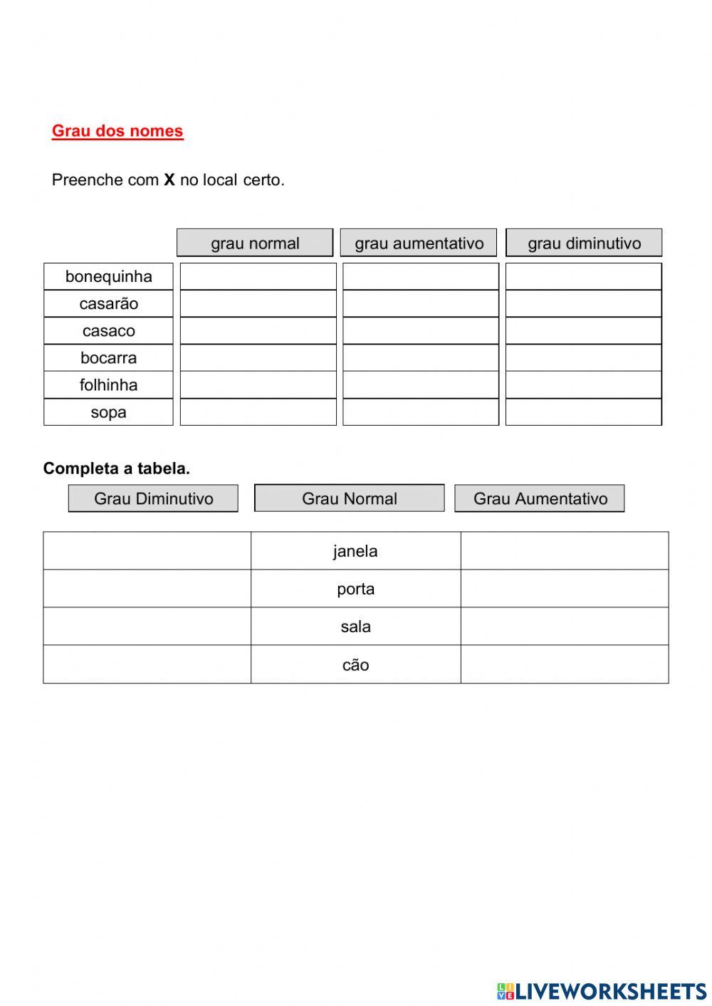 nomes e verbos online exercise for | Live Worksheets