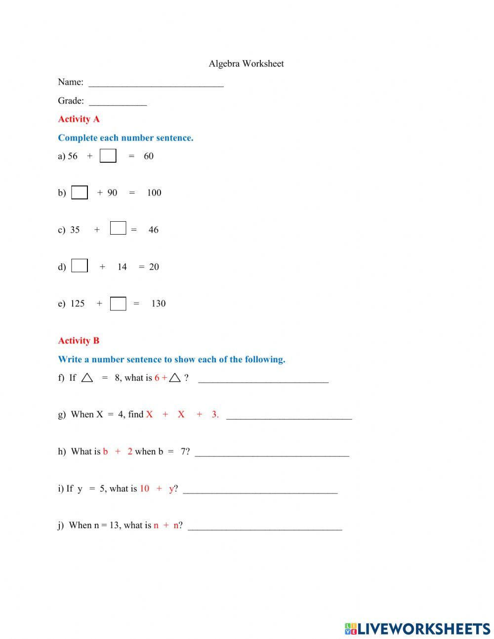 Grade 2 Algebra