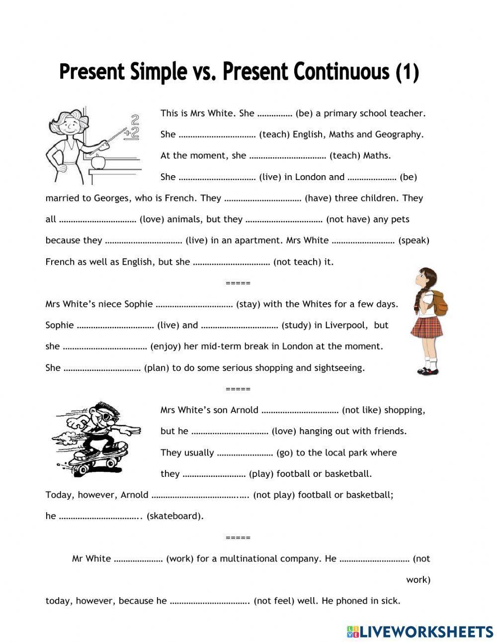 Simple present x Present progressive text worksheet | Live Worksheets