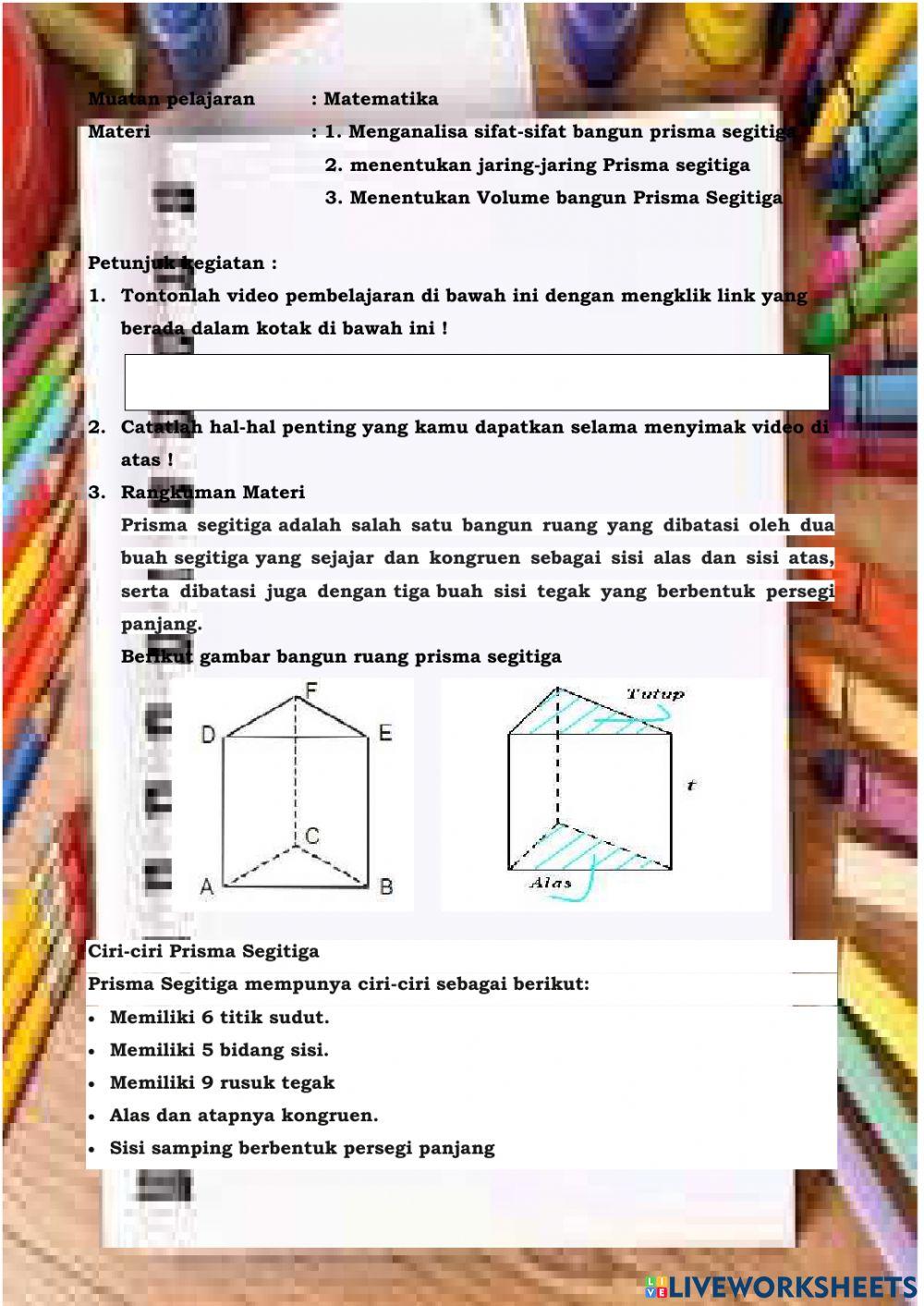 Latihan Materi Prisma Segitiga