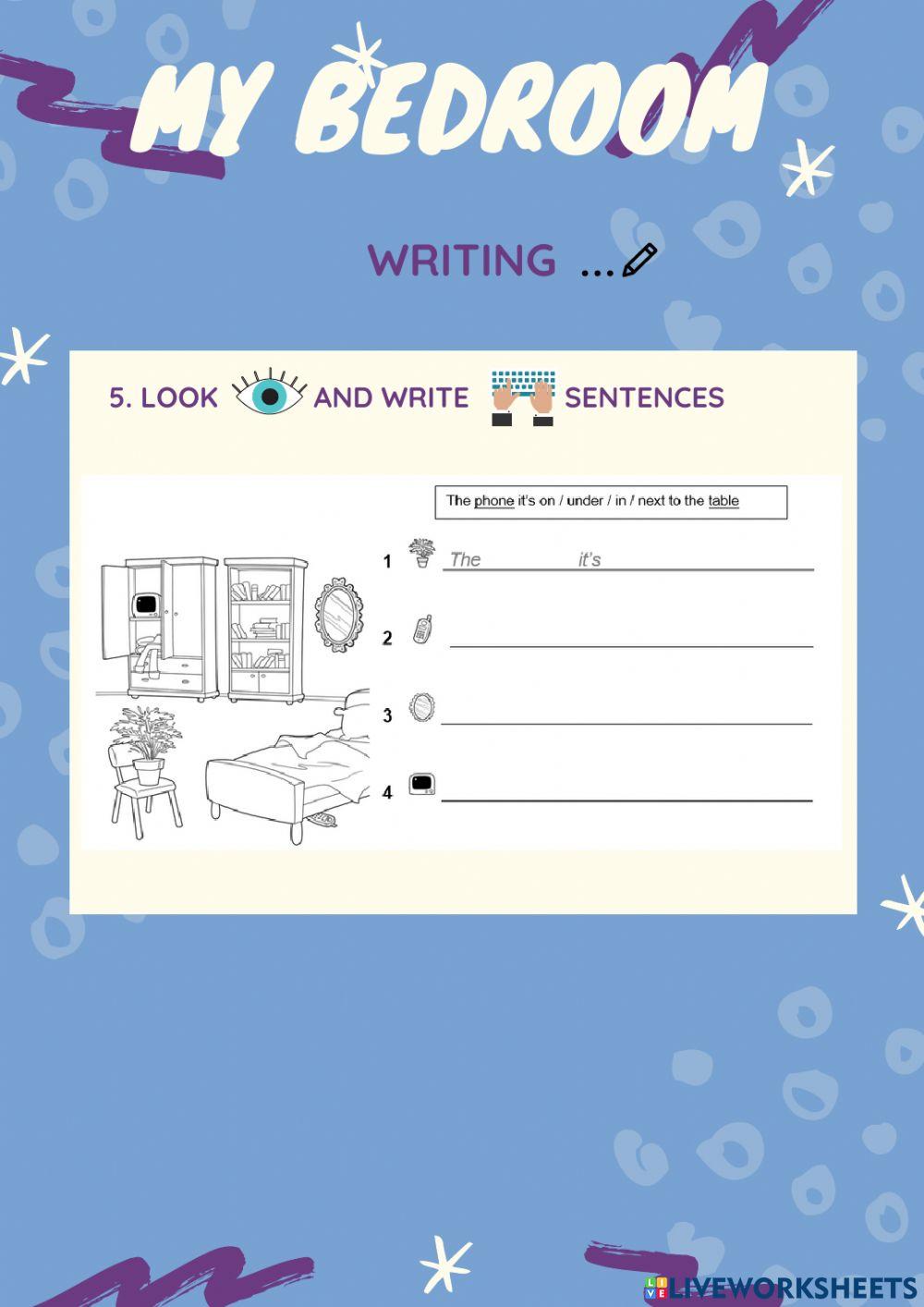My bedroom writing adapt worksheet | Live Worksheets
