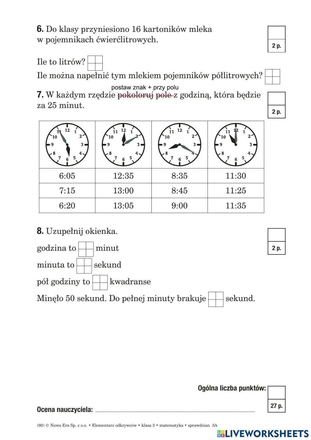 sprawdzian 3 matematyka online exercise for | Live Worksheets