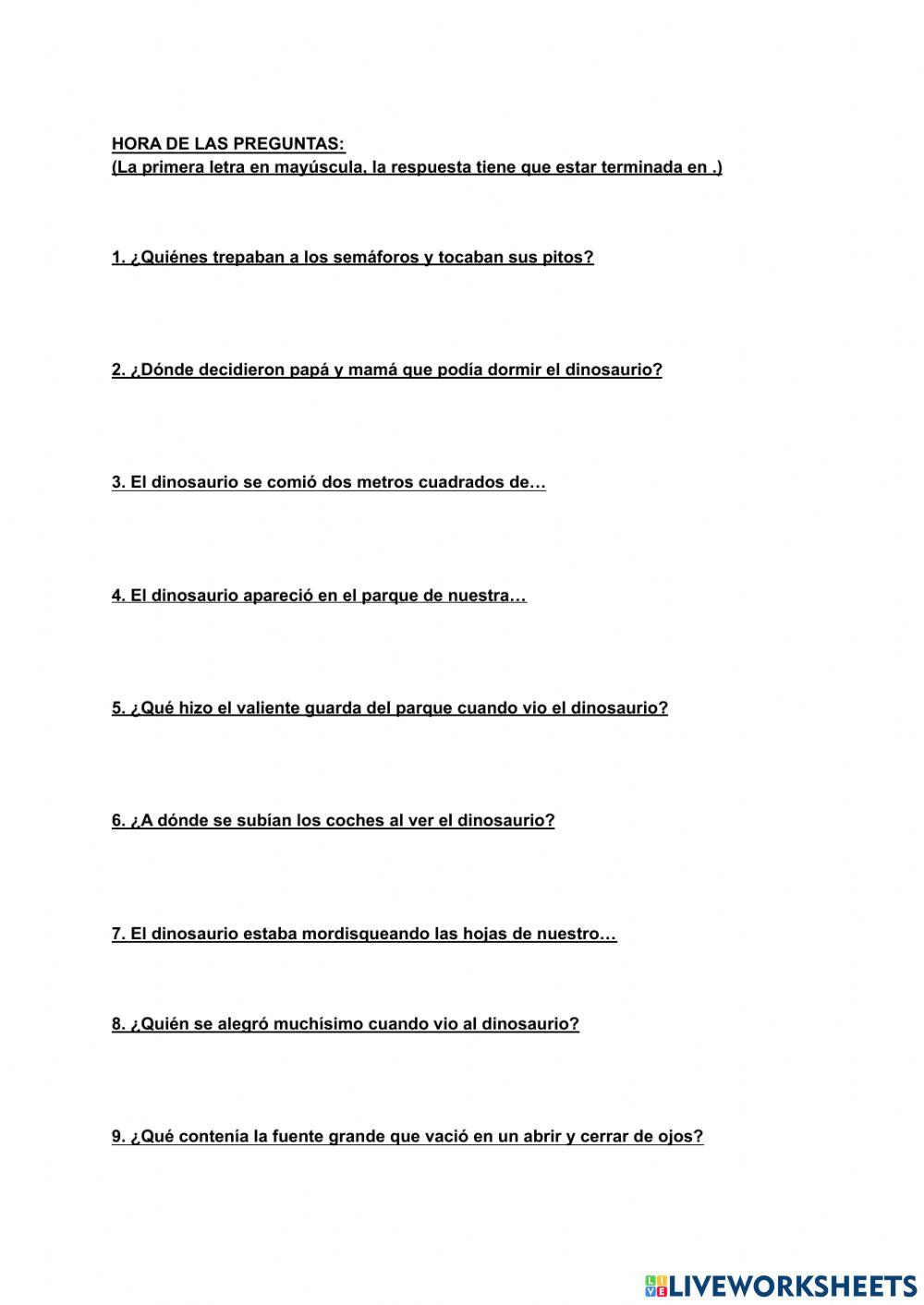 Comprensión lectora. cuidado, un dinosaurio