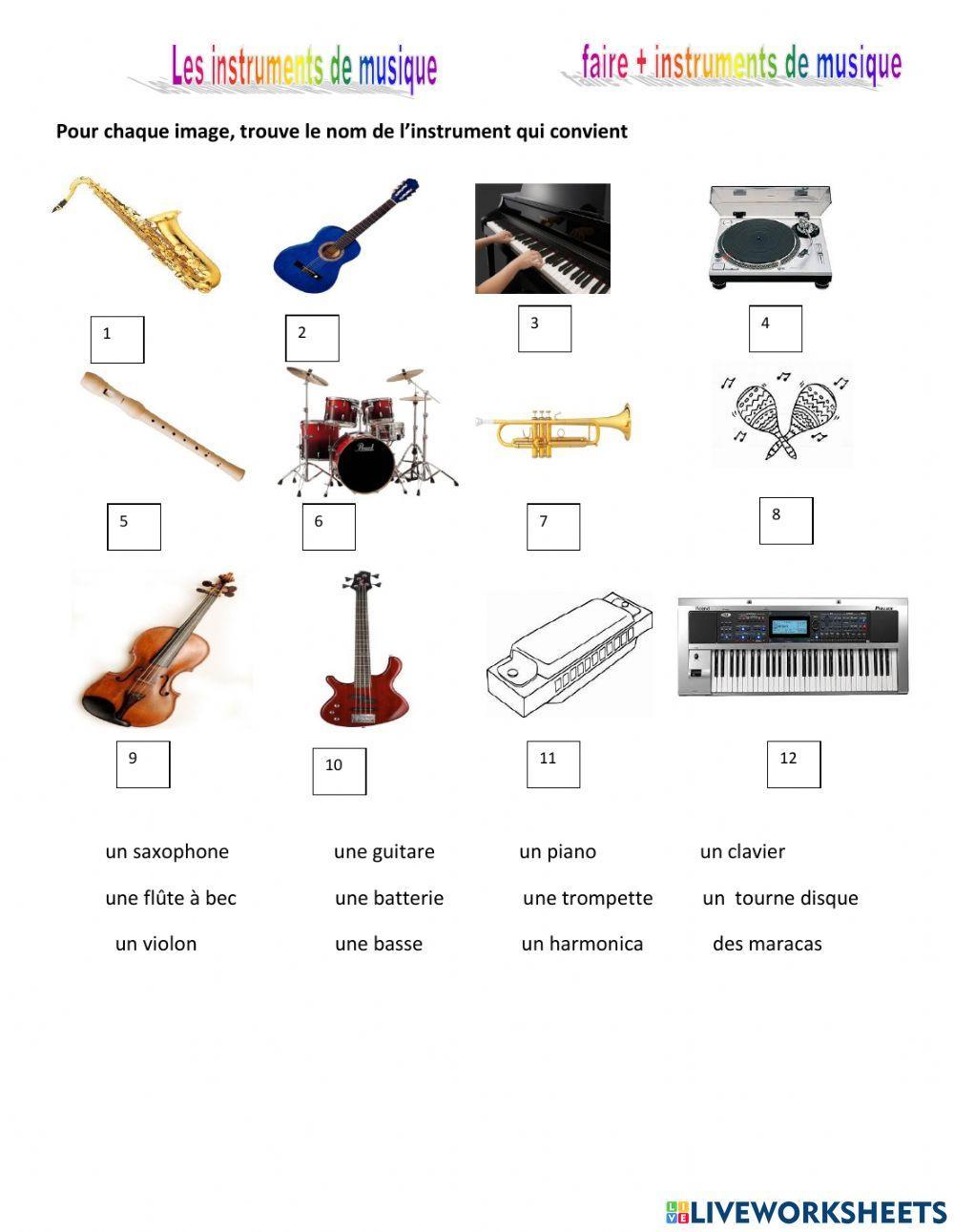 Les instruments de musique online worksheet