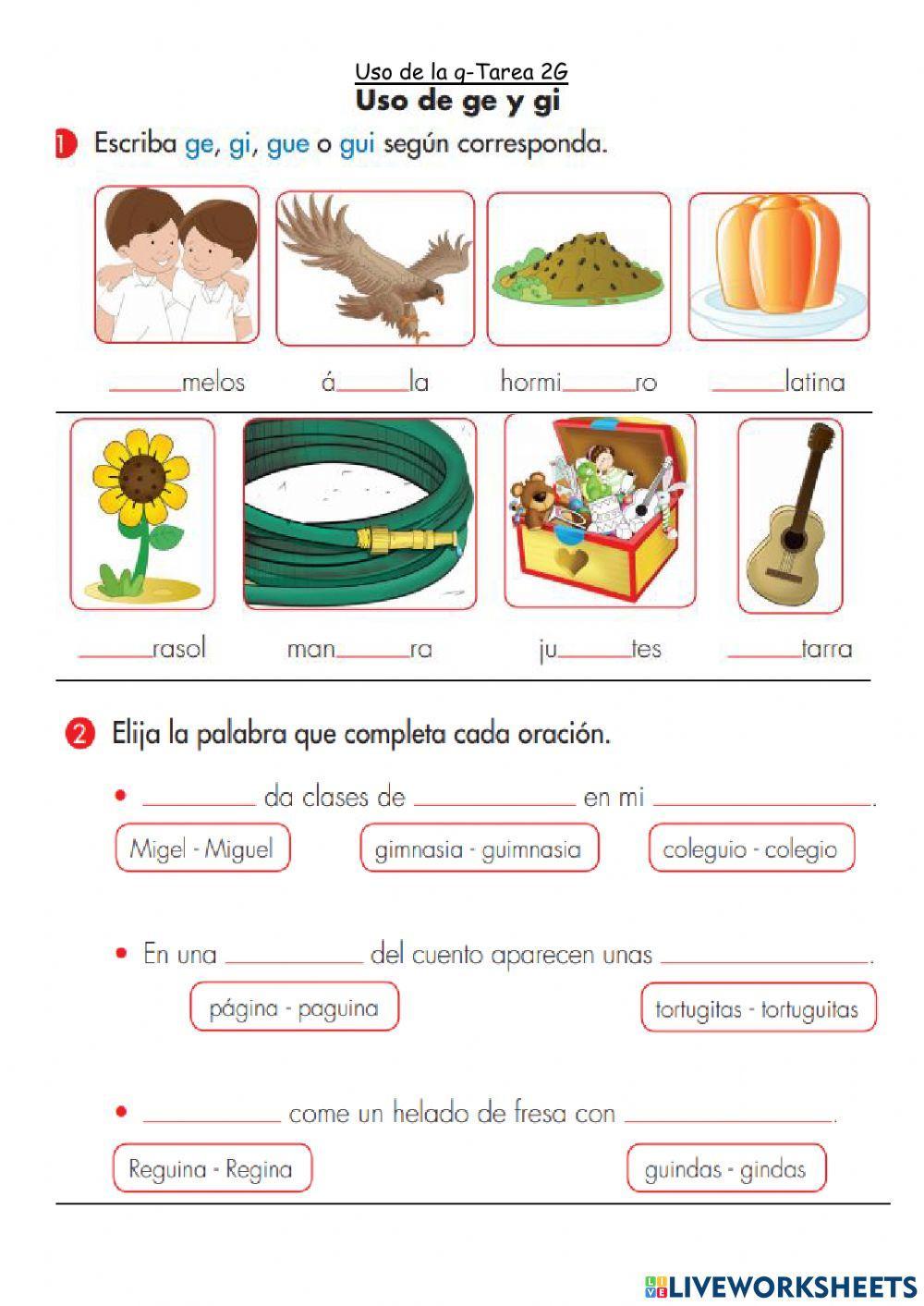 Español 2G-Letra g P161 worksheet | Live Worksheets
