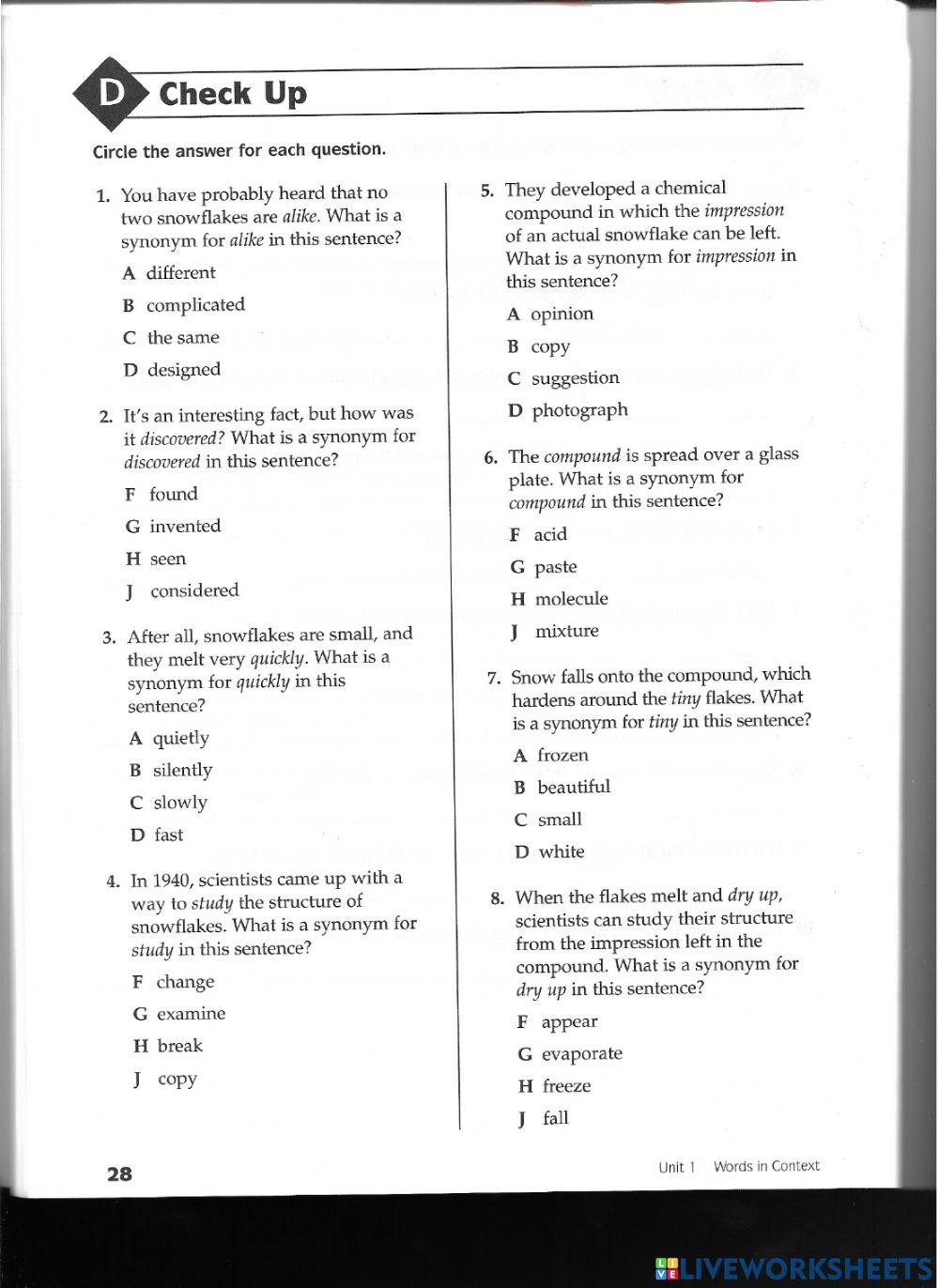 Synonyms exercise for Pre-Intermediate | Live Worksheets