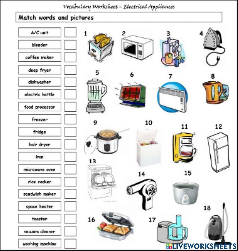 Electrical appliance at home 1 worksheet