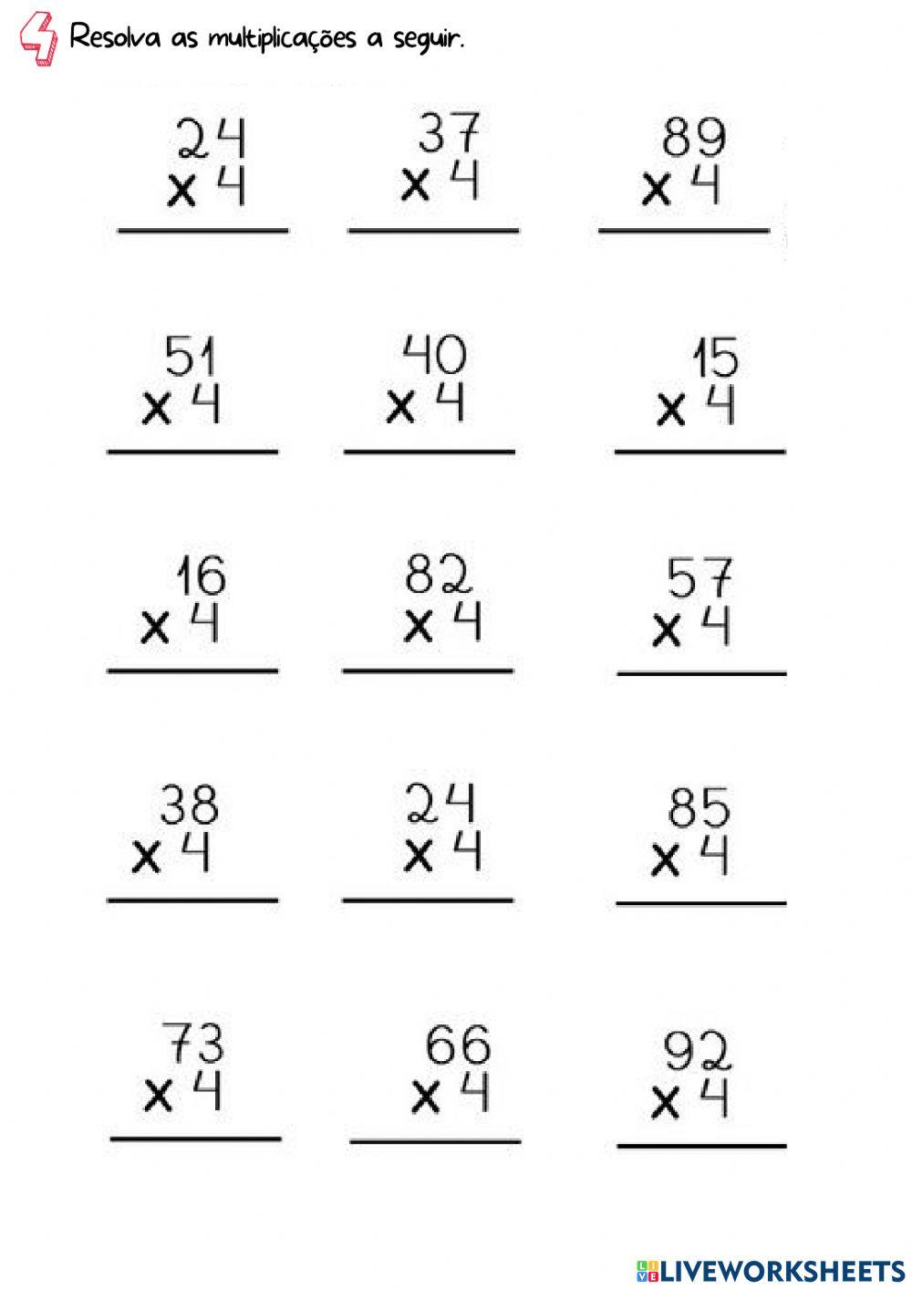 Atividade 2 da tabuada viajante (4º ano) worksheet