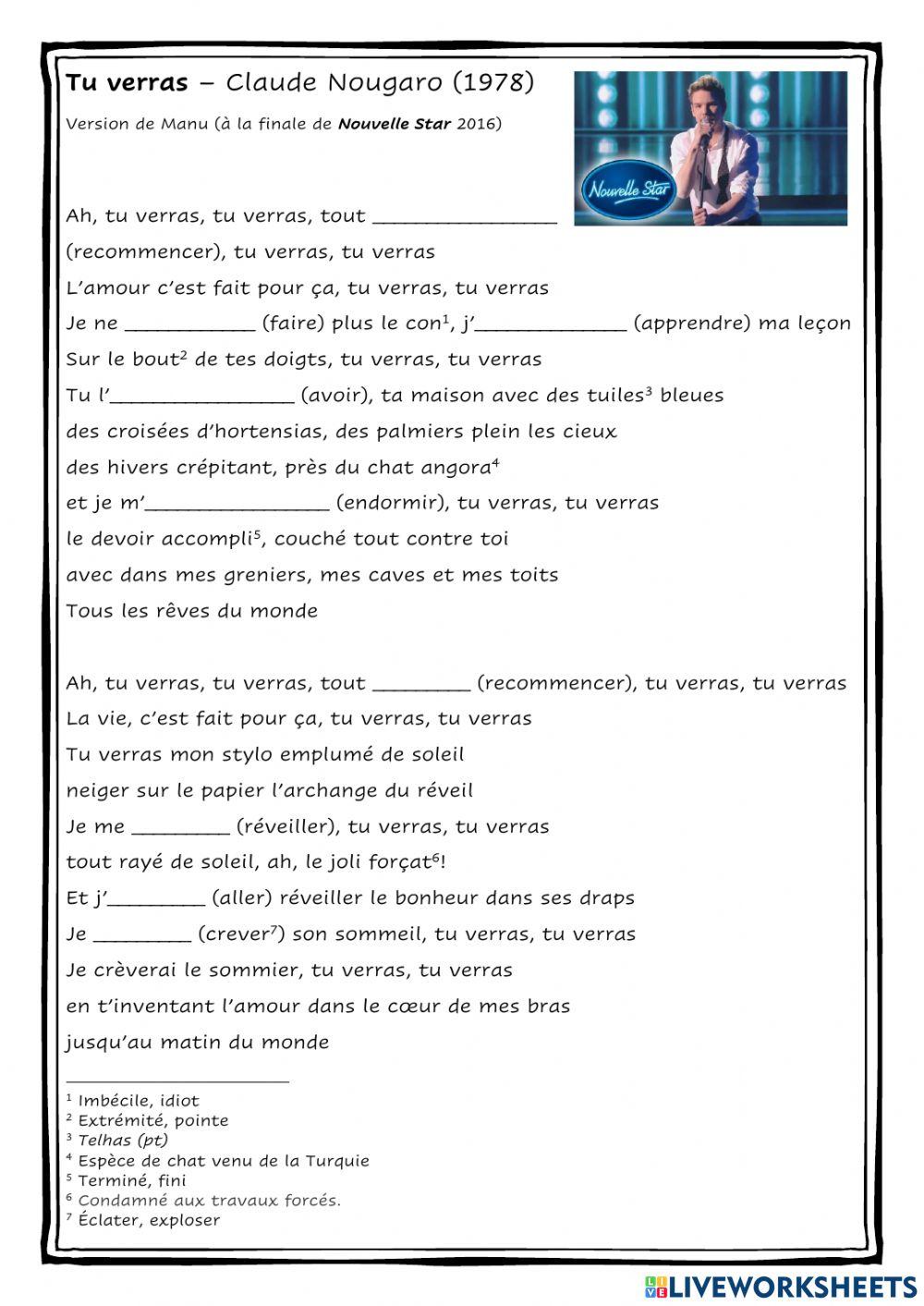 Tu verras – Claude Nougaro (1978) online exercise for | Live Worksheets