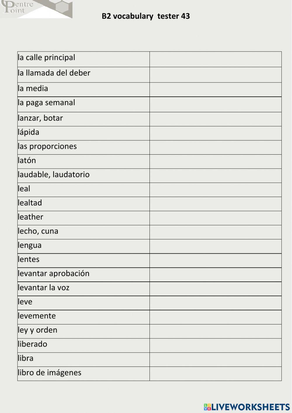 Vocabulario b2 - page 43 worksheet | Live Worksheets