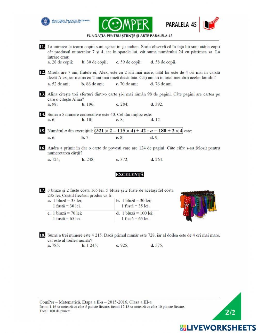 Quiz di matematica 6 worksheet